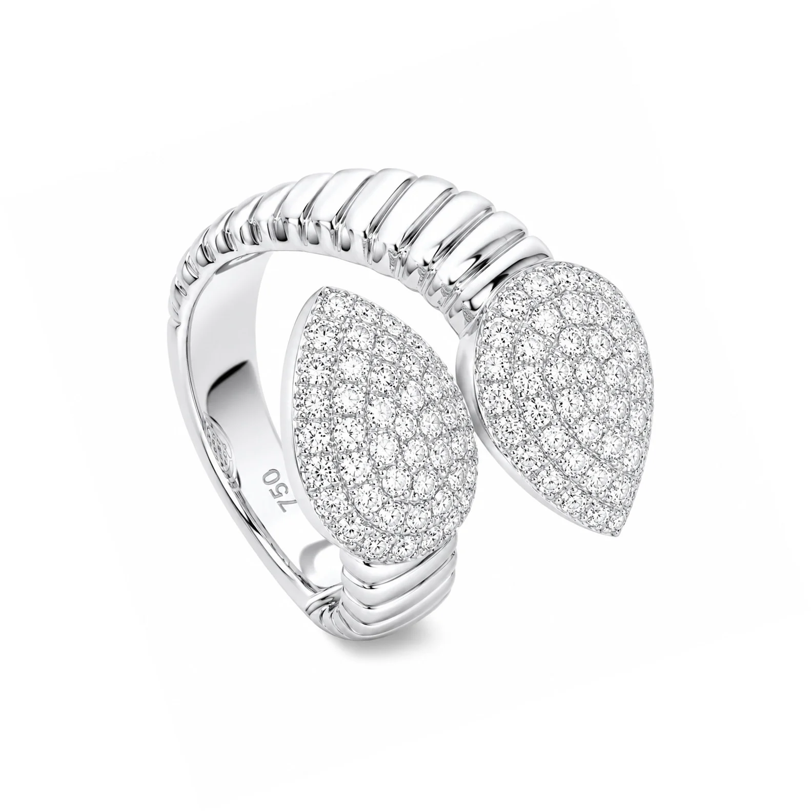 Brown & Co. 18k White Gold Pavé Diamond Bypass Ring - Image 2