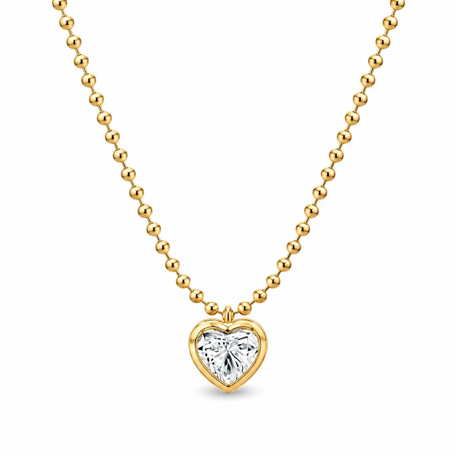 18k Yellow Gold 0.75ctw Heart-Shaped Diamond Beaded Necklace