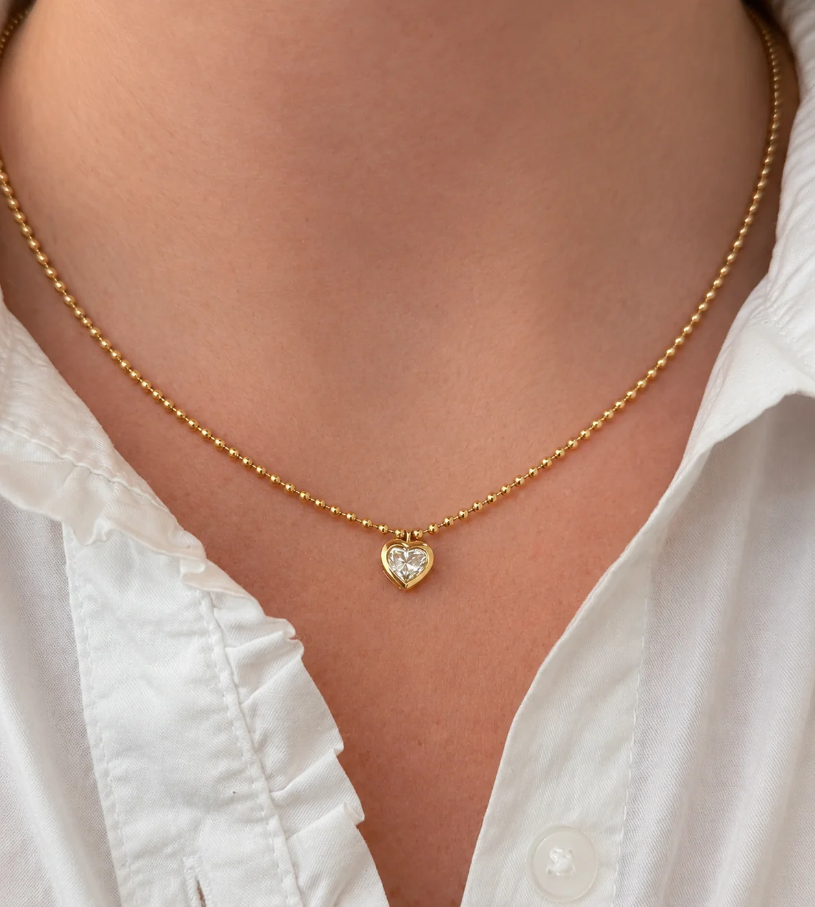 18k Yellow Gold 0.75ctw Heart-Shaped Diamond Beaded Necklace - Image 3