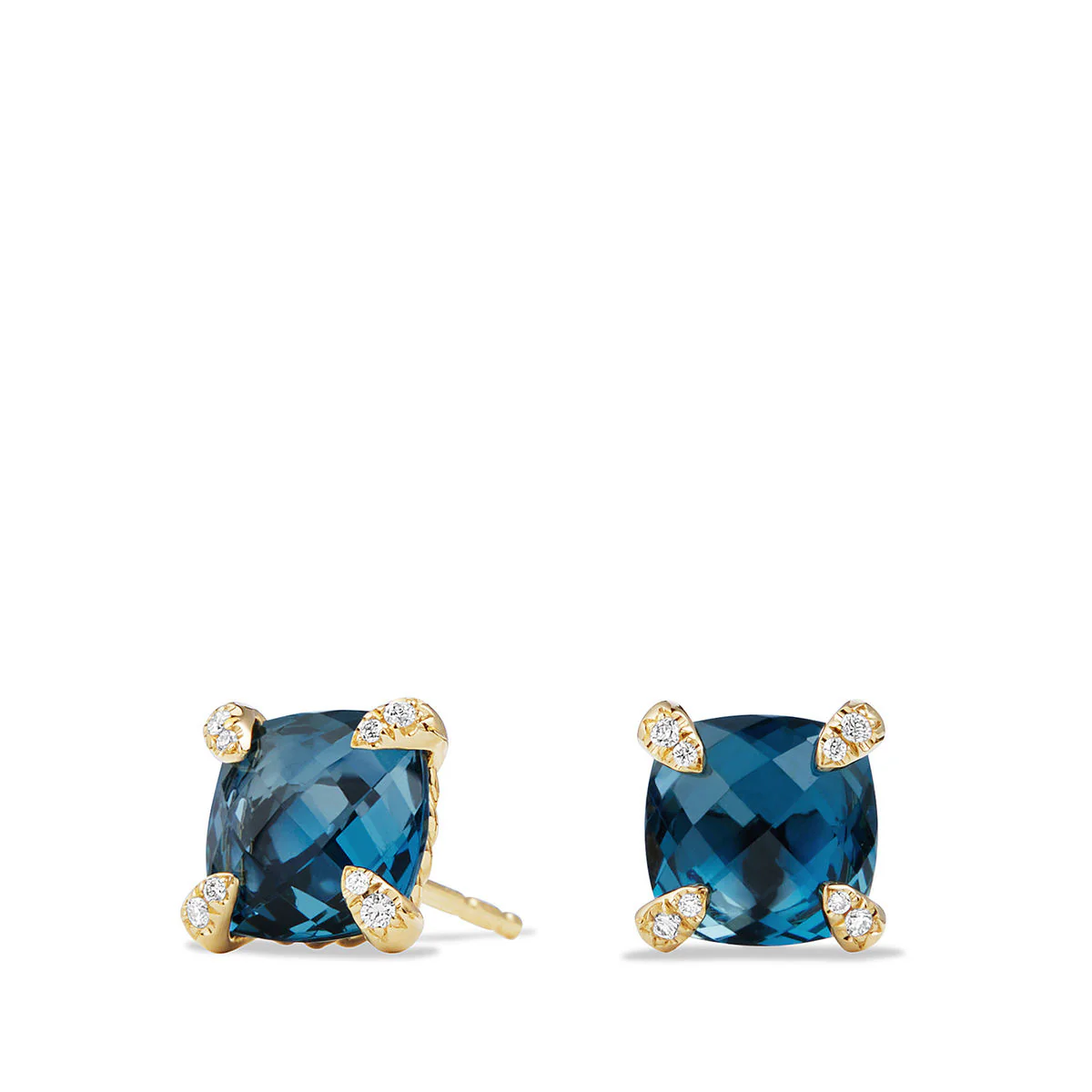 David Yurman Chatelaine® Stud Earrings In 18k Yellow Gold With Hampton Blue Topaz And Diamonds, 8mm