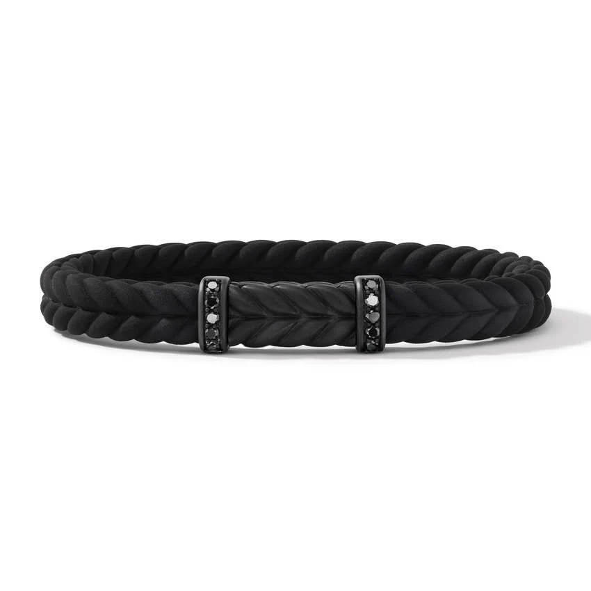 David Yurman Chevron Bracelet In Black Rubber With Black Titanium And Black Diamonds, 9mm