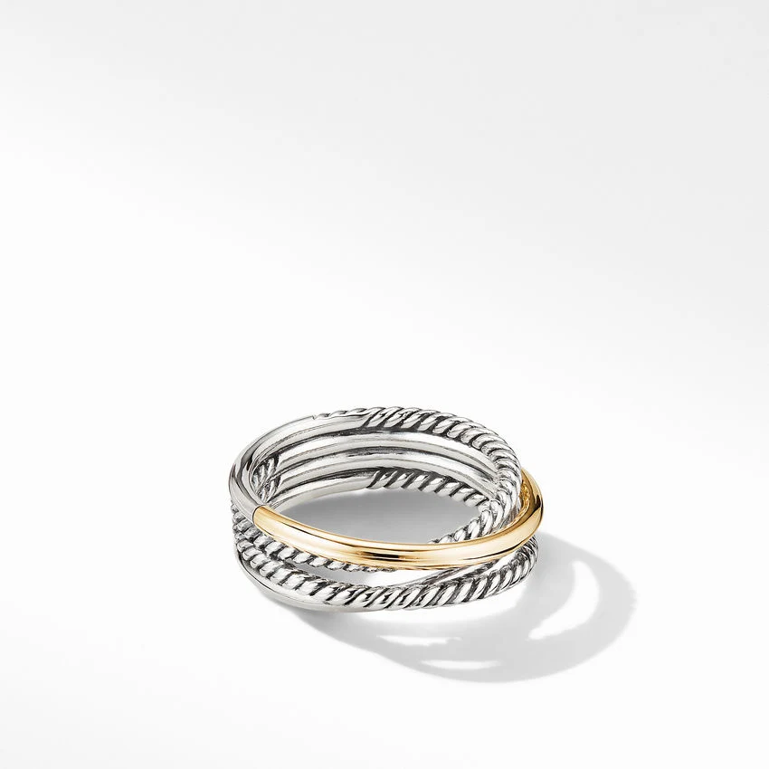 David Yurman Crossover Band Ring In Sterling Silver With 18k Yellow Gold, 6.8mm
