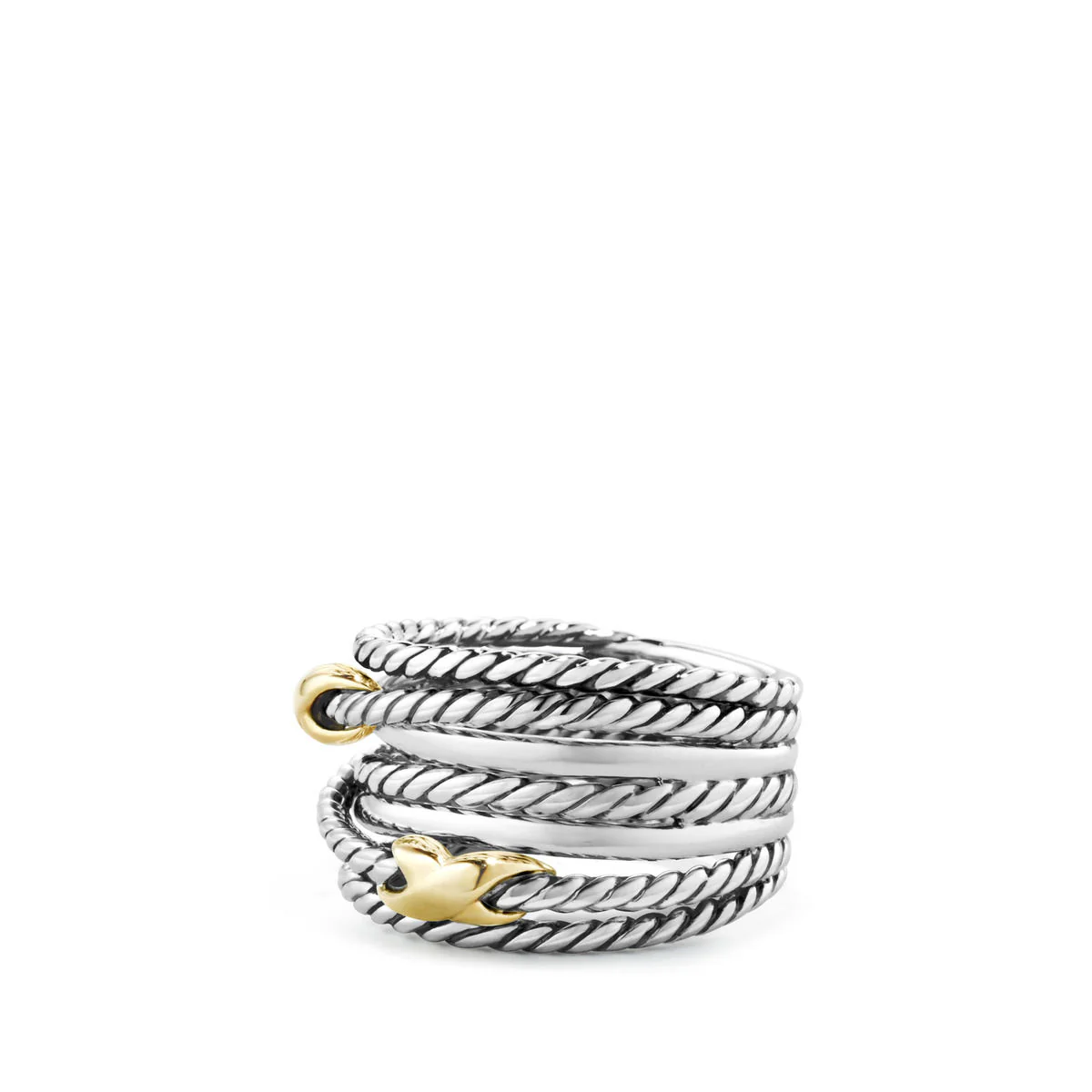 David Yurman Double X Crossover Ring In Sterling Silver With 18k Yellow Gold, 13mm