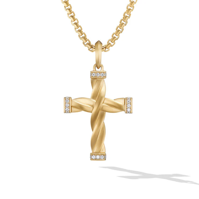David Yurman Helios™ Cross Pendant In 18k Yellow Gold With Diamonds, 48mm