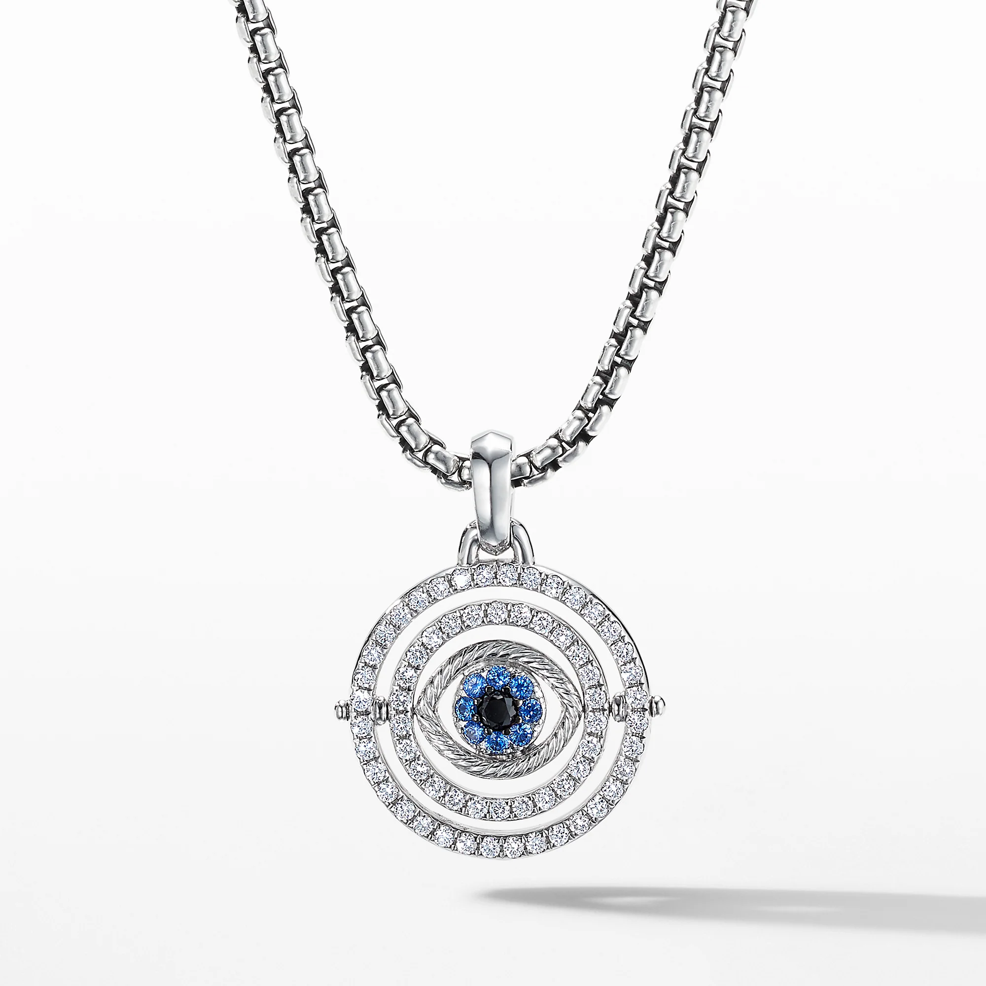 David Yurman Evil Eye Mobile Amulet In 18k White Gold With Pavé Blue Sapphires And Diamonds, 20.5mm