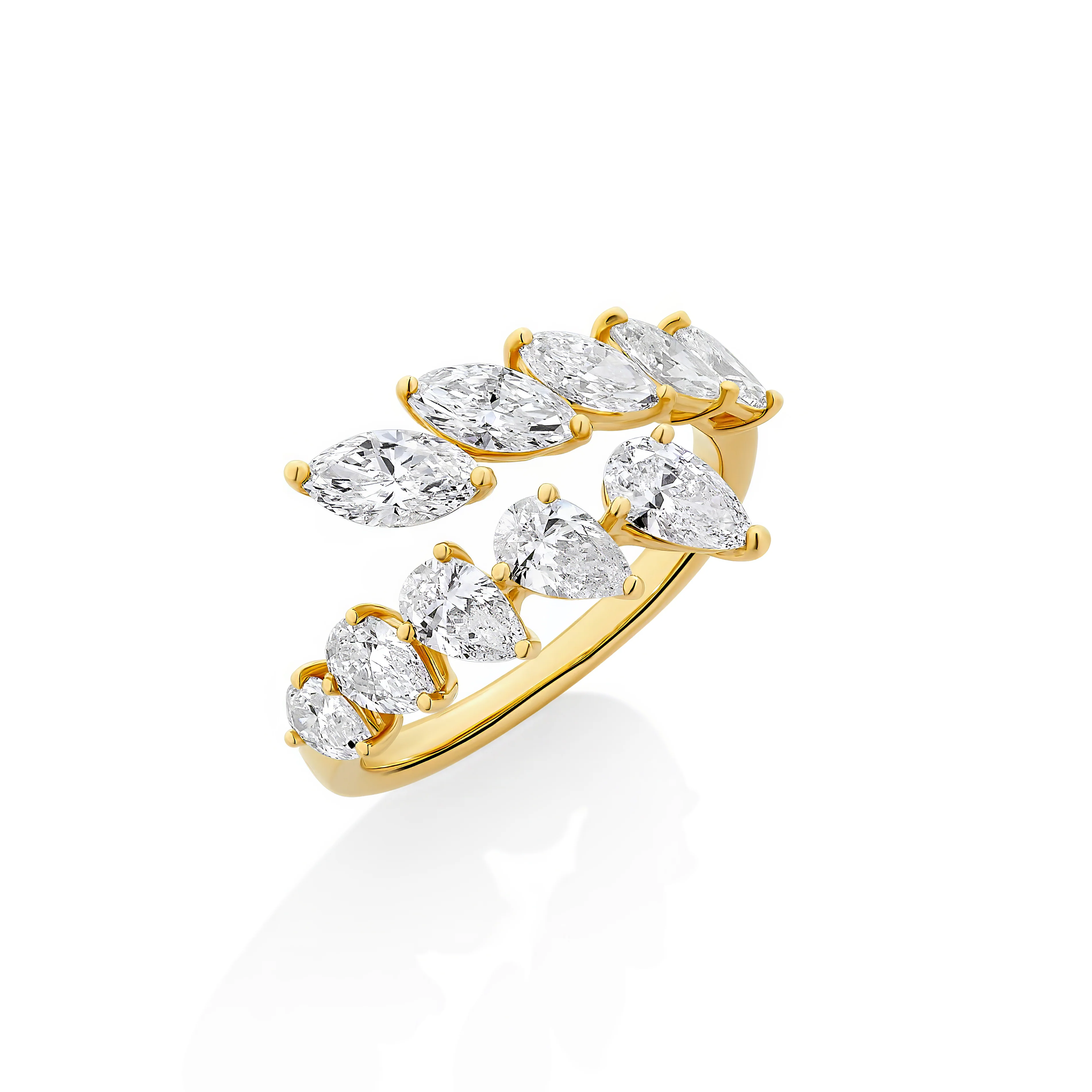 Henri Daussi 18k Yellow Gold Diamond Bypass Ring