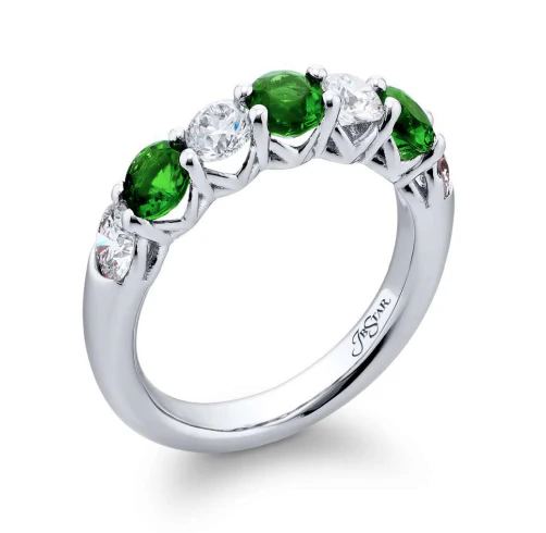 Alternating Round Emerald & Diamond Band