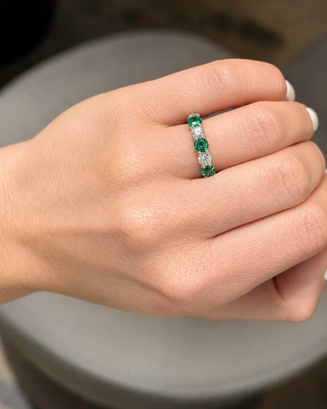 Alternating Round Emerald & Diamond Band - Image 2