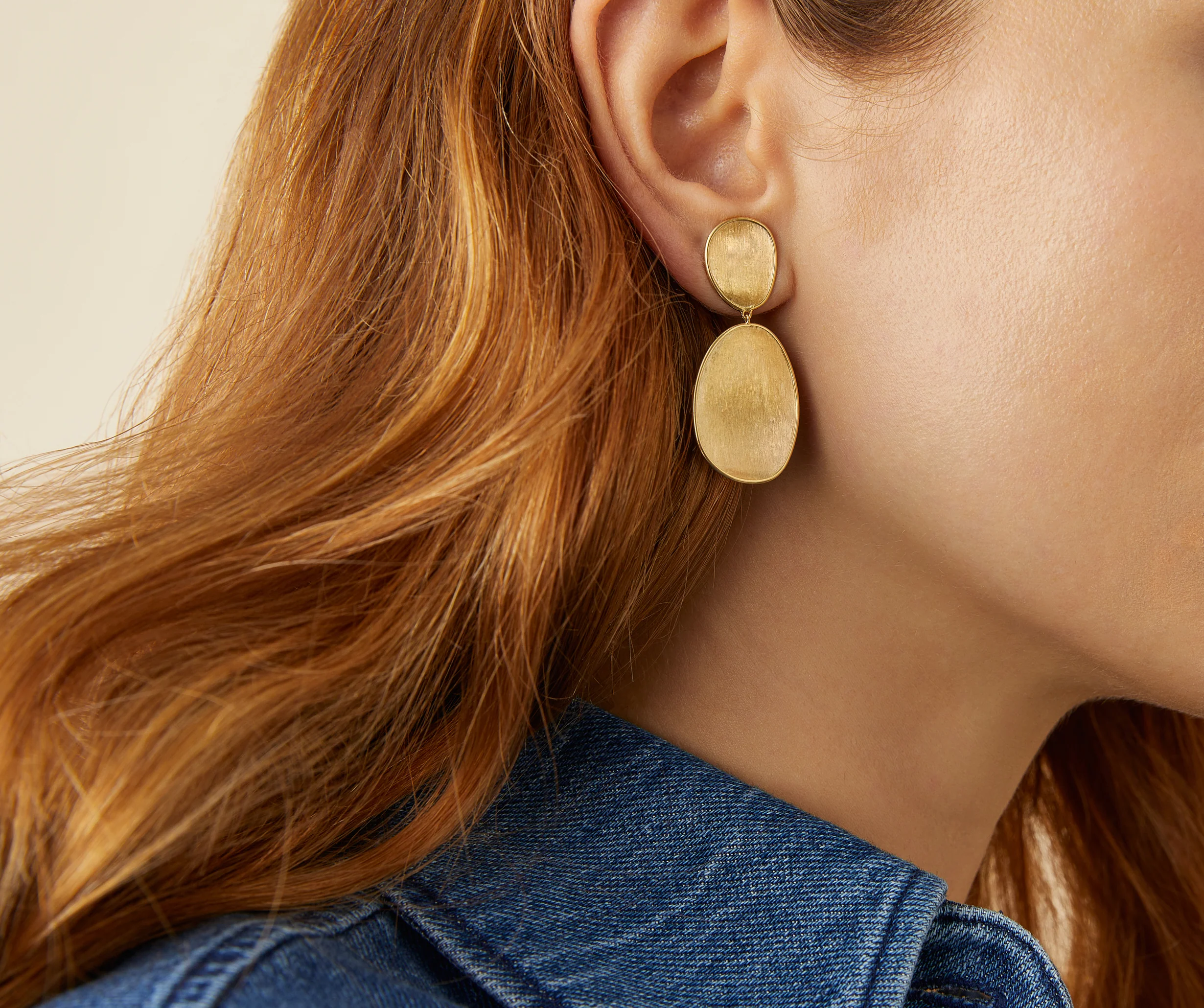 18K Yellow Gold Lunaria Petal Drop Earrings - Image 3