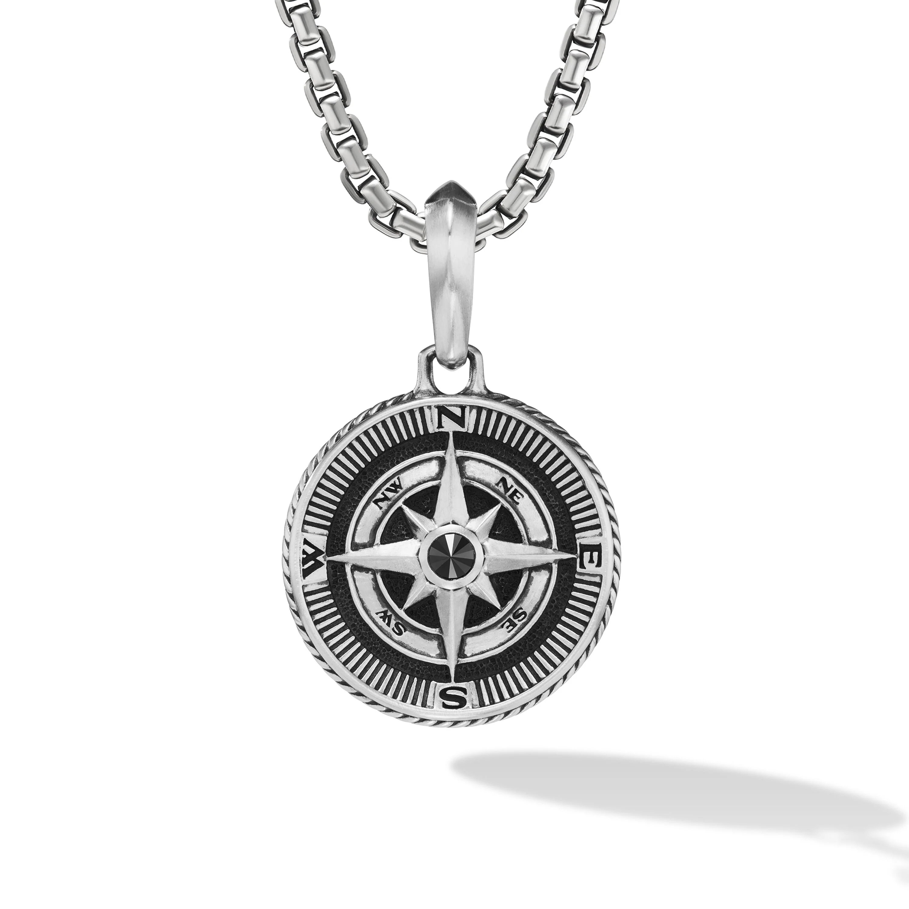David Yurman Maritime® Compass Amulet In Sterling Silver With Center Black Diamond, 29.5mm