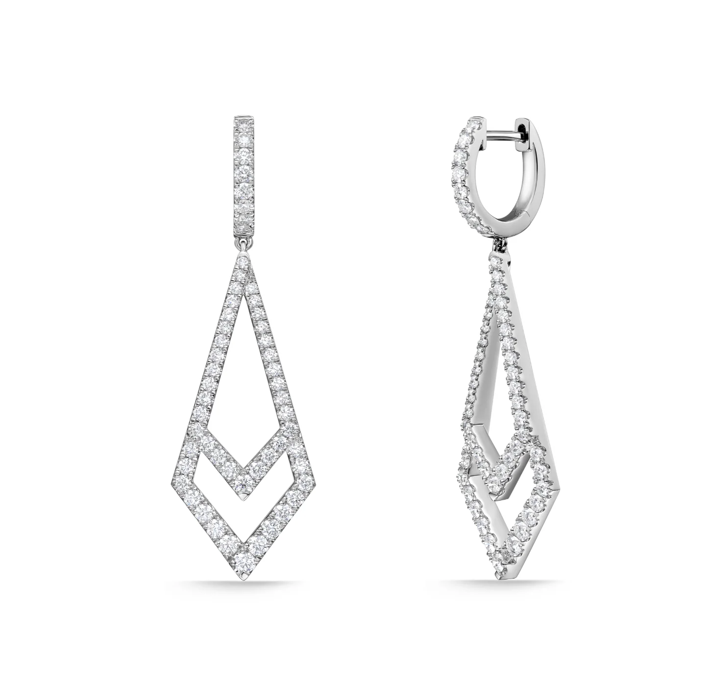 Memoire 18k White Gold Kite Diamond Drop Earrings