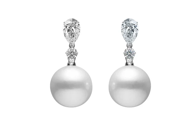 Mikimoto Platinum Pearl And Diamond Drop Earrings