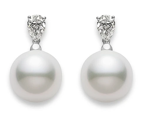 Mikimoto Platinum Pearl Diamond Drop Earrings