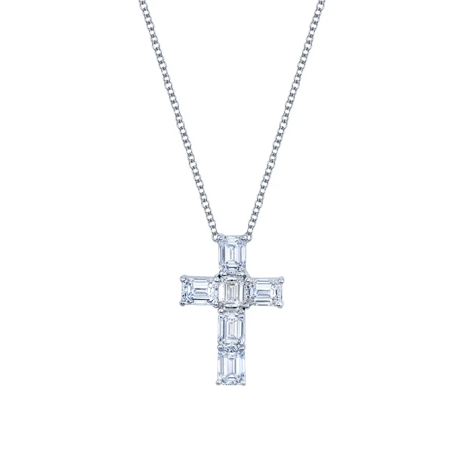 Norman Silverman 18k White Gold 0.64ctw Diamond Cross Pendant Necklace