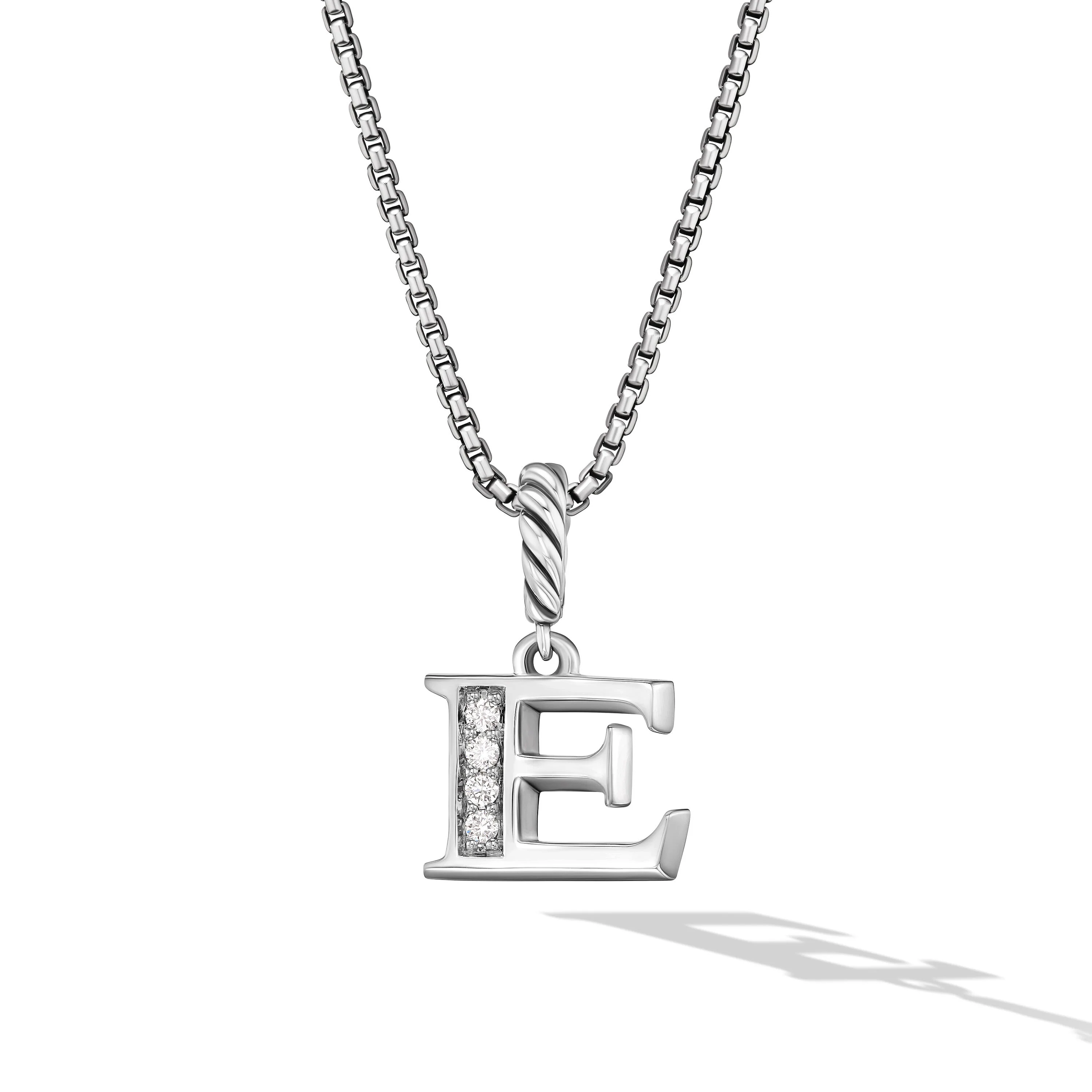 David Yurman Pavé Initial Pendant Necklace In Sterling Silver With Diamond E