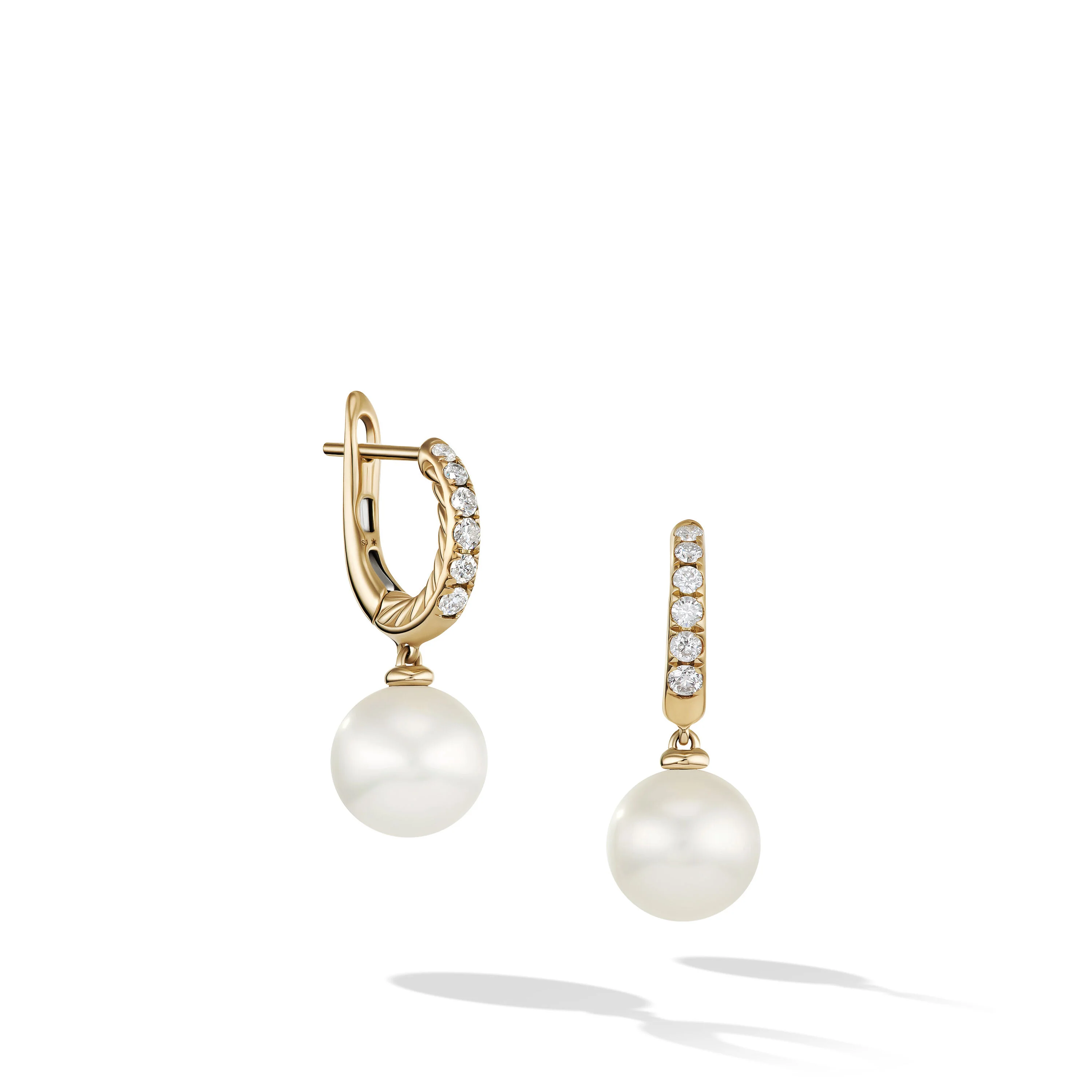 David Yurman Pearl And Pavé Drop Earrings In 18k Yellow Gold With Pearls And Diamonds, 15.6mm