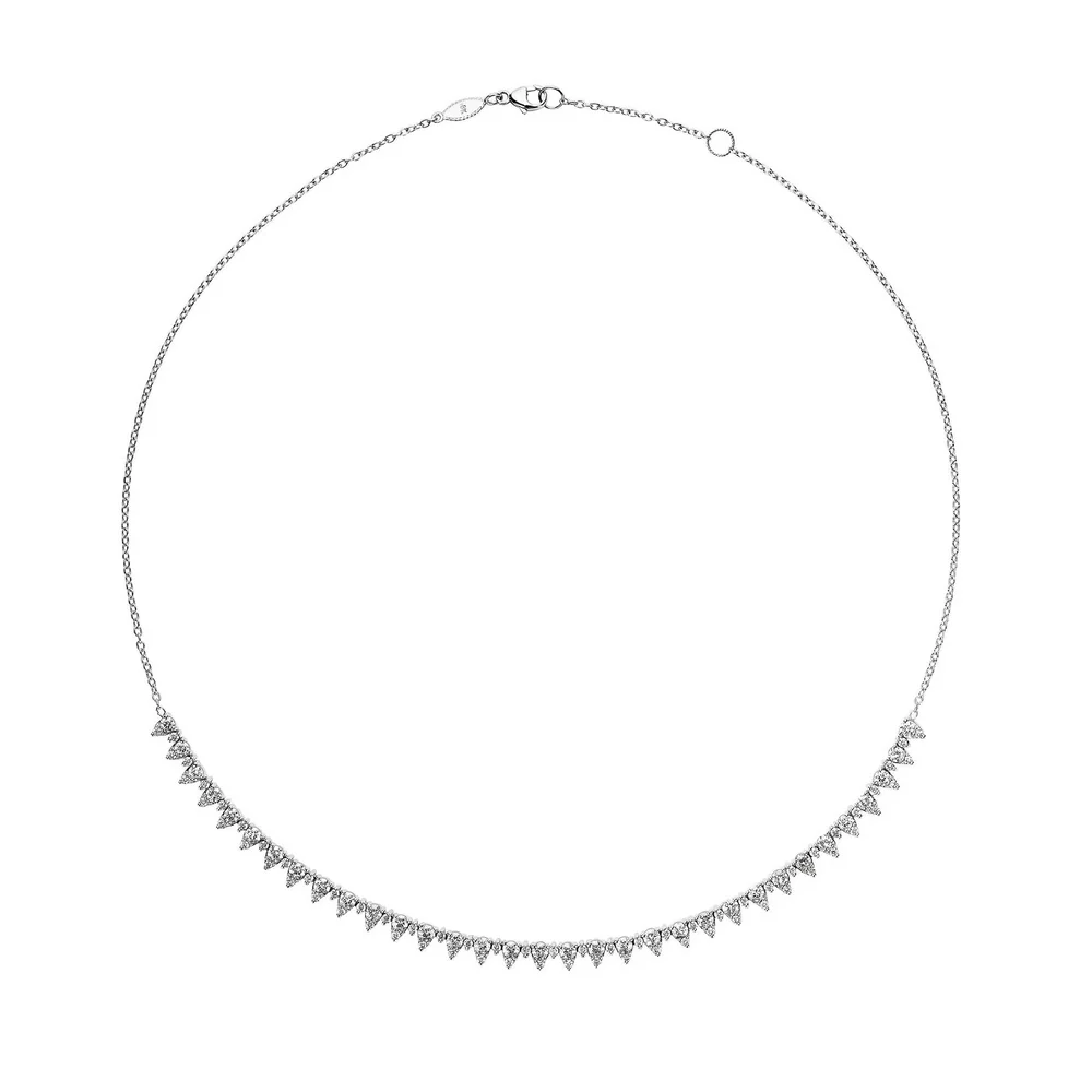 Penny Preville 18k White Gold Classic Front Pointed Diamond Choker Necklace