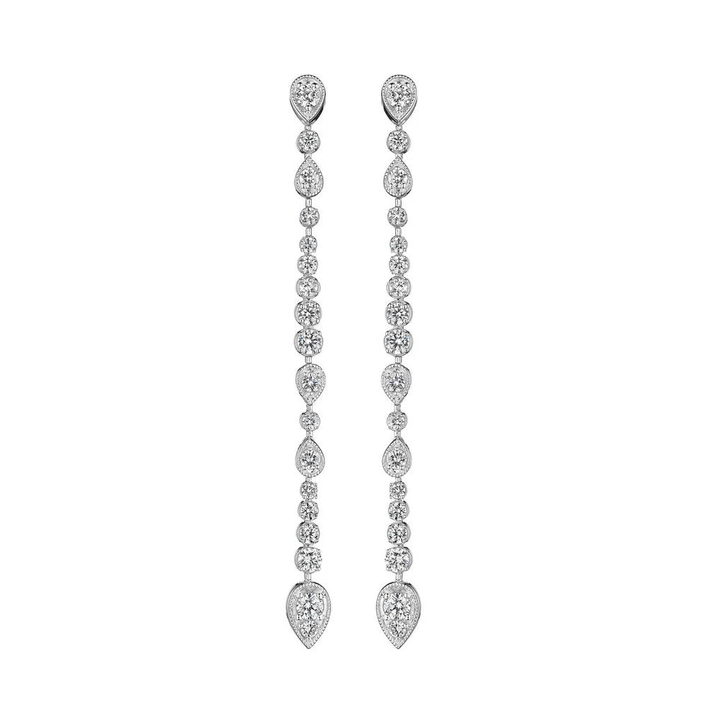 18k White Gold Wave Diamond Drop Earrings