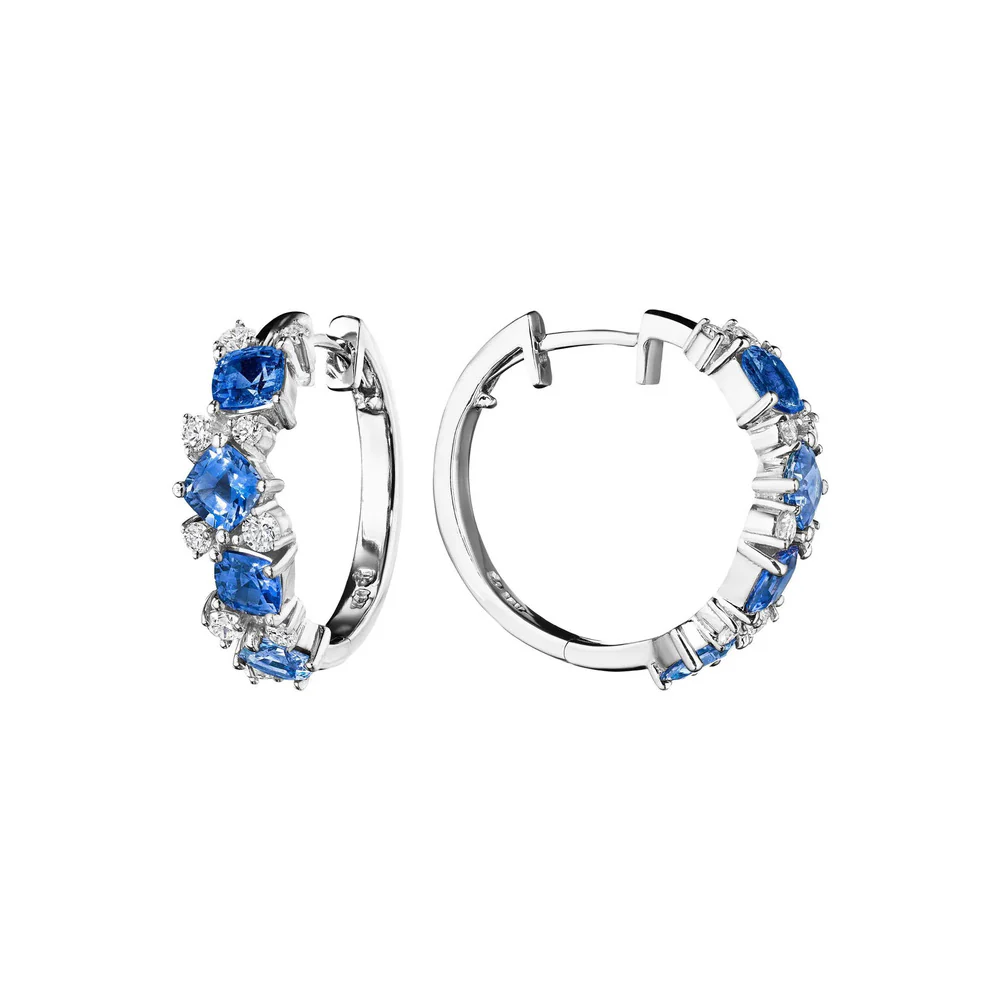 18k Yellow Gold Confetti Sapphire and Diamond Hoop Earrings