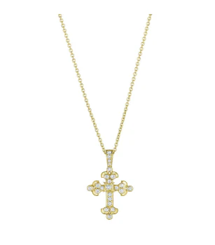 18k Yellow Gold Diamond Cross Necklace