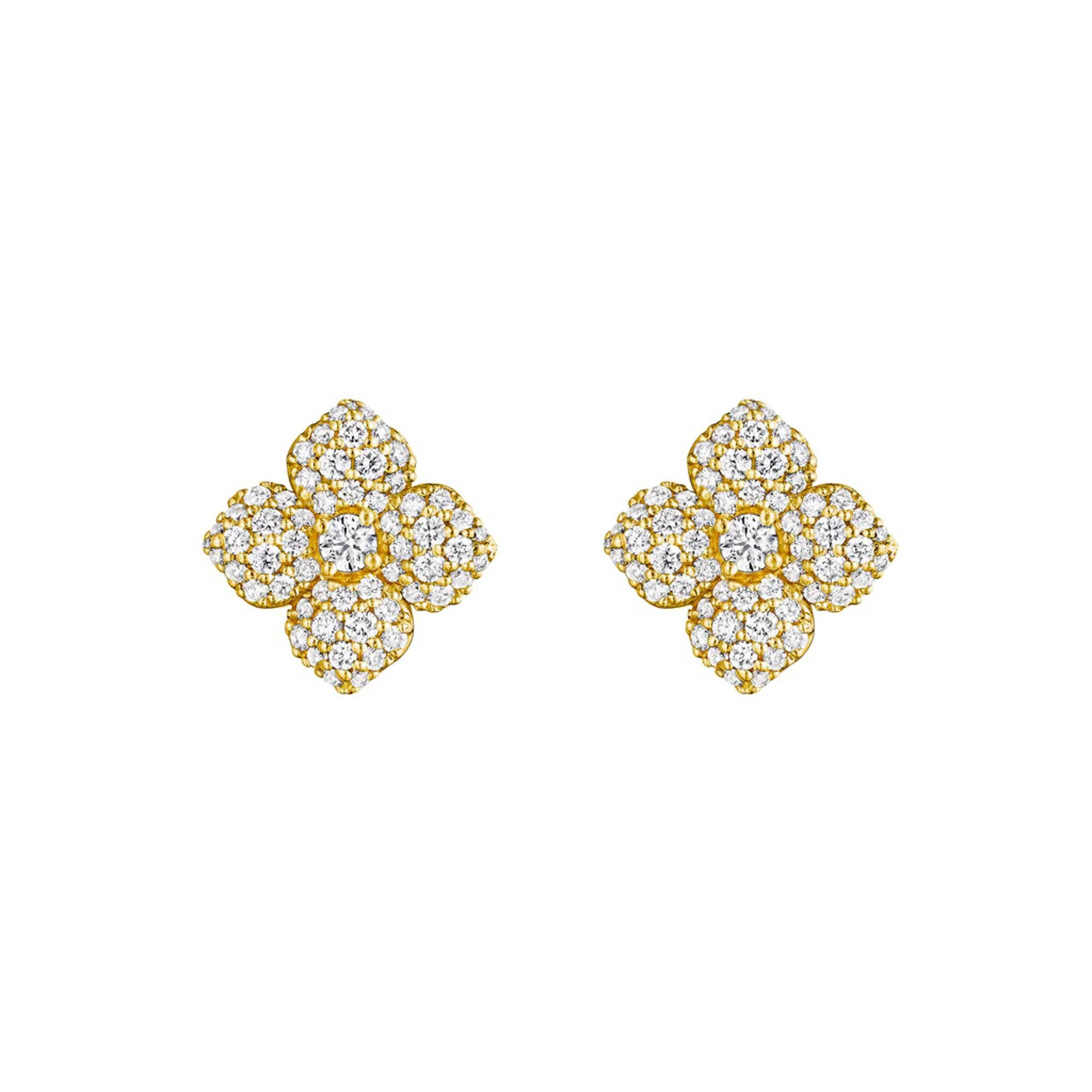 18k Yellow Gold Enchanted Garden Diamond Flower Stud Earrings