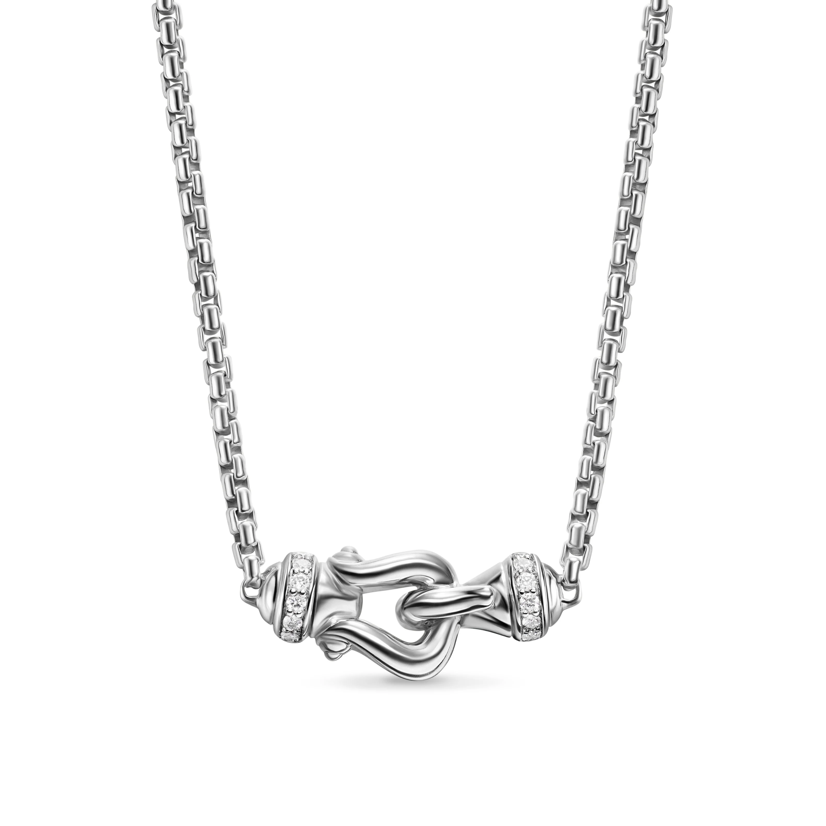 David Yurman Petite Buckle Necklace In Sterling Silver With Diamonds, 16.2mm