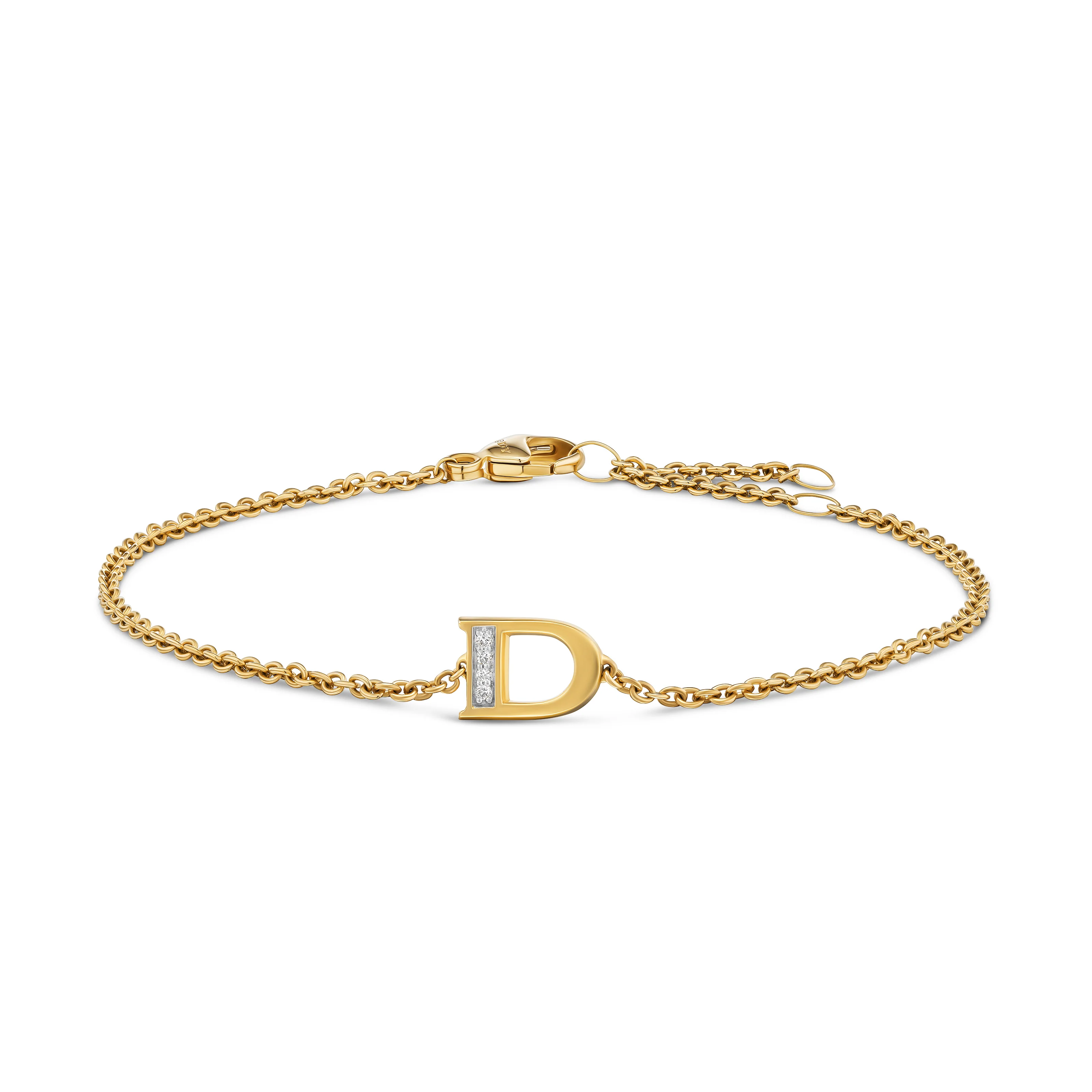 David Yurman Petite Pavé Initial Chain Bracelet In 18k Yellow Gold With Diamond D