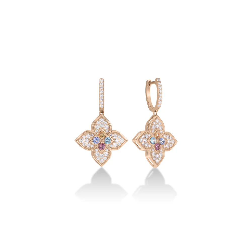 Roberto Coin 18k Rose Gold Mixed Stone & Diamond Flower Drop Earrings