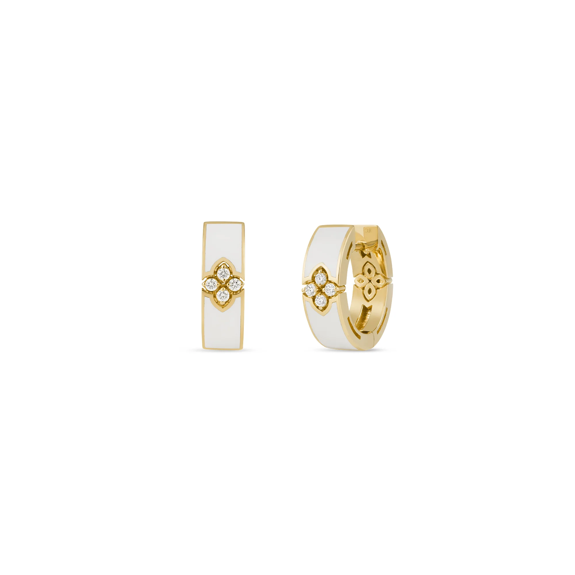 Roberto Coin 18k Yellow Gold Love in Verona White Enamel and Diamond Earrings