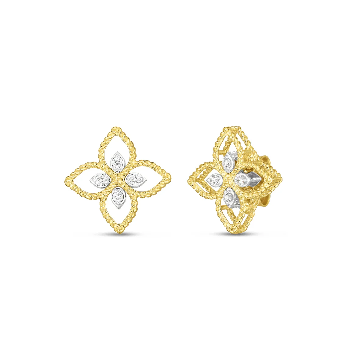 Roberto Coin 18k Yellow & White Gold Princess Flower Diamond Stud Earrings