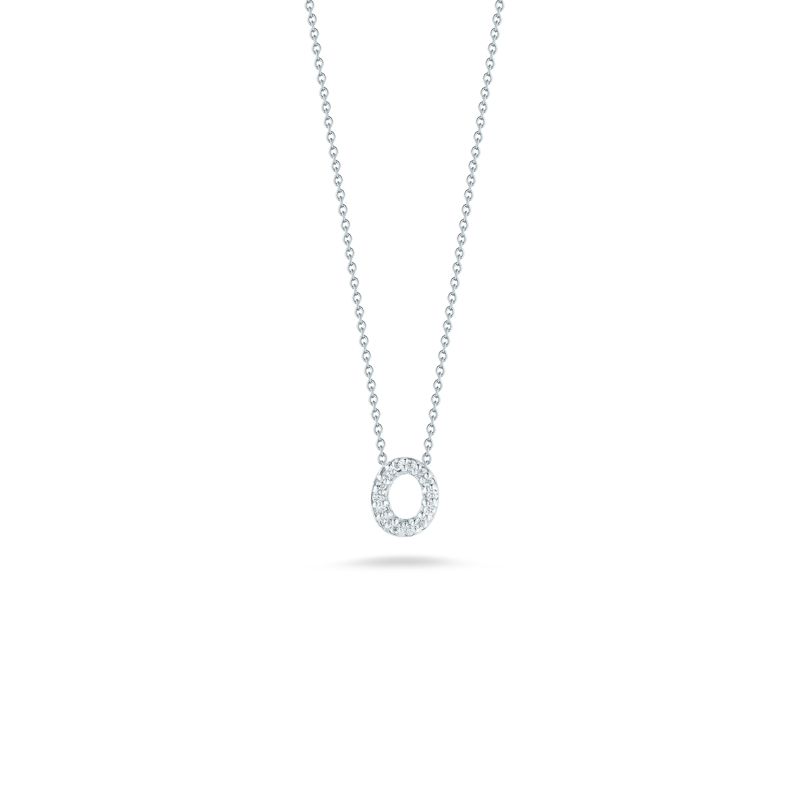 Roberto Coin 18k White Gold Tiny Treasures Diamond Love Letter "O" Necklace
