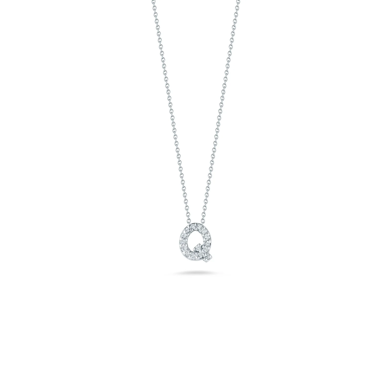 Roberto Coin 18k White Gold Tiny Treasures Diamond Love Letter "Q" Necklace