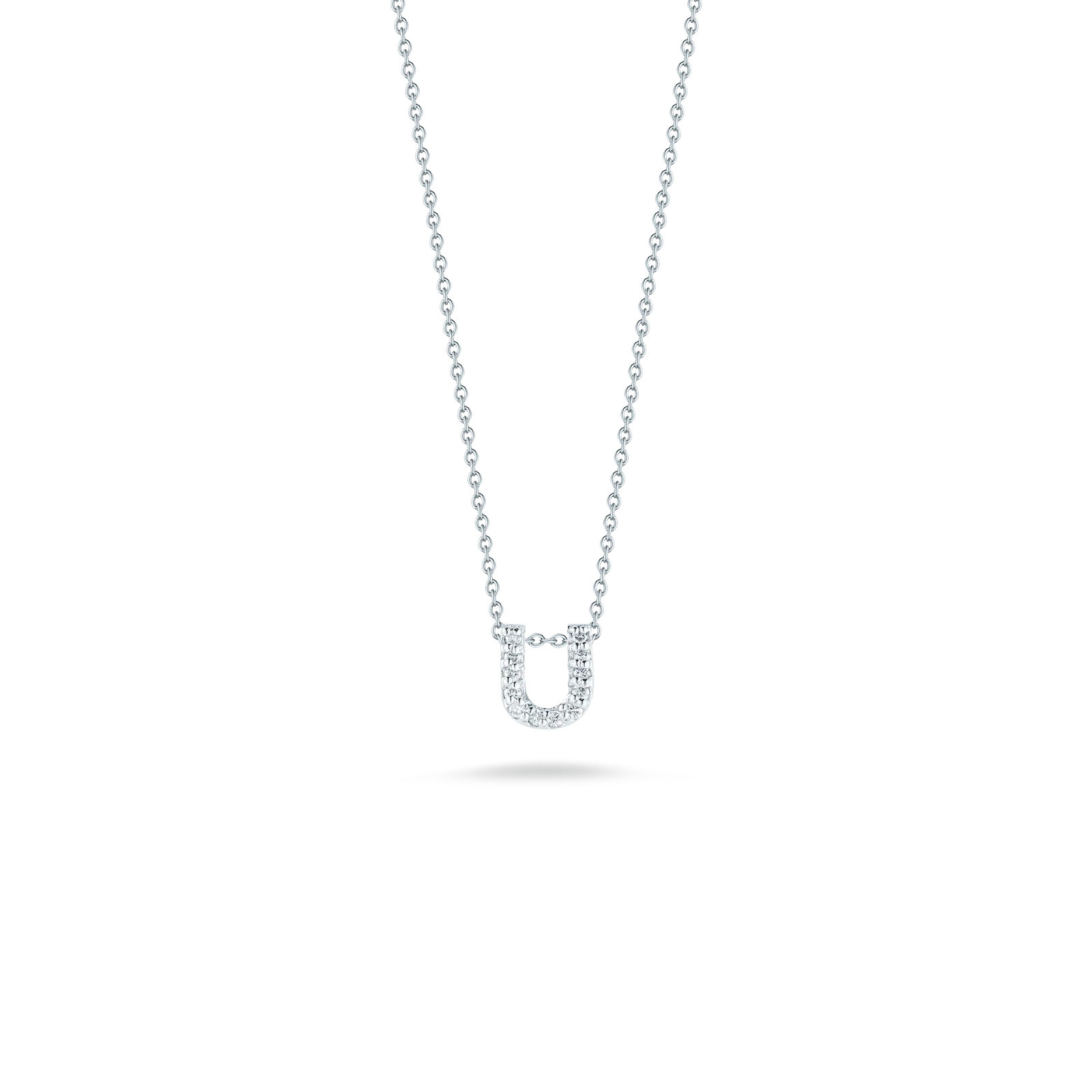 Roberto Coin 18k White Gold Tiny Treasures Diamond Love Letter "U" Necklace