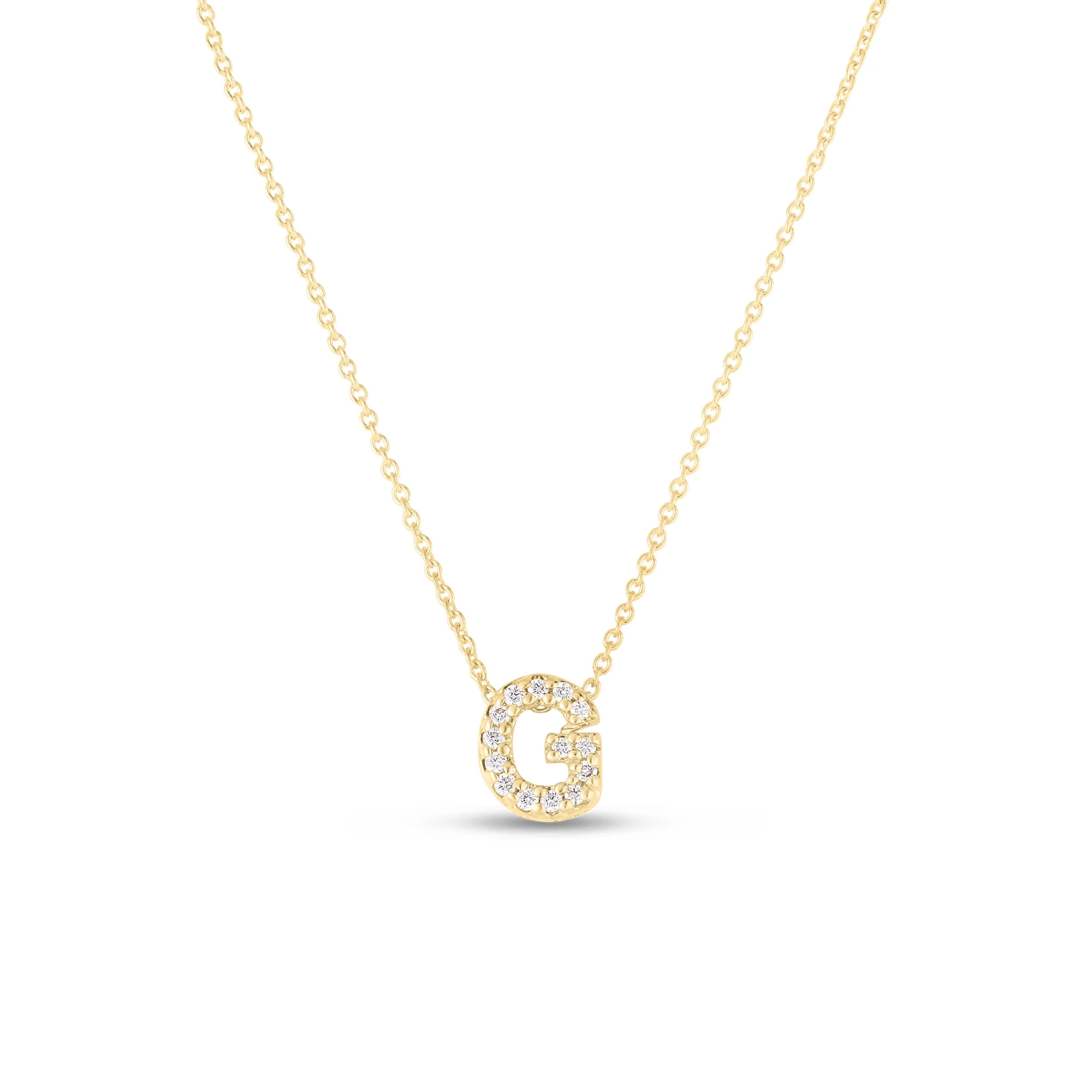 Roberto Coin 18k Yellow Gold Tiny Treasures Diamond Love Letter "G" Necklace