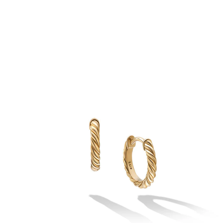 David Yurman Sculpted Cable Micro Huggie Hoop Earrings In 18k Yellow Gold, 10.7mm
