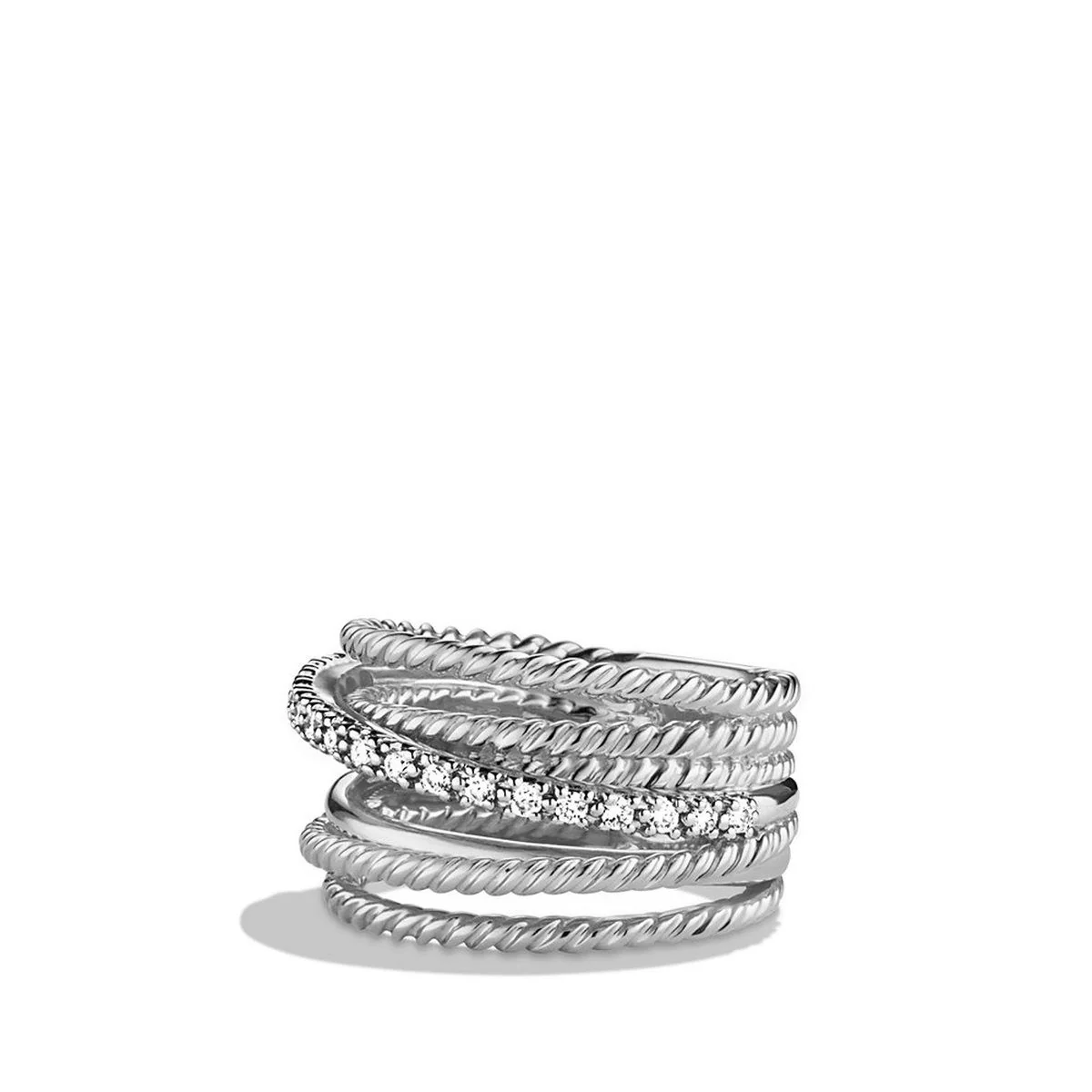 David Yurman Crossover Ring In Sterling Silver With Diamonds, 12mm