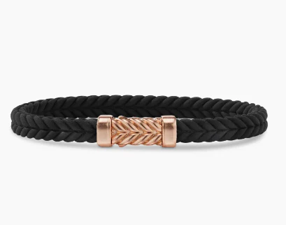 David Yurman Chevron Bracelet In Black Rubber With 18k Rose Gold, 6mm
