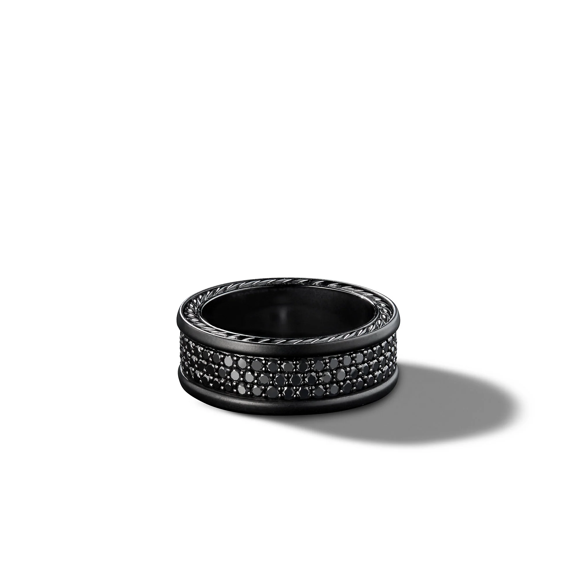 David Yurman Streamline® Three-Row Ring With Black Diamonds In Black Titanium And Sterling Silver, 8.5mm Wide