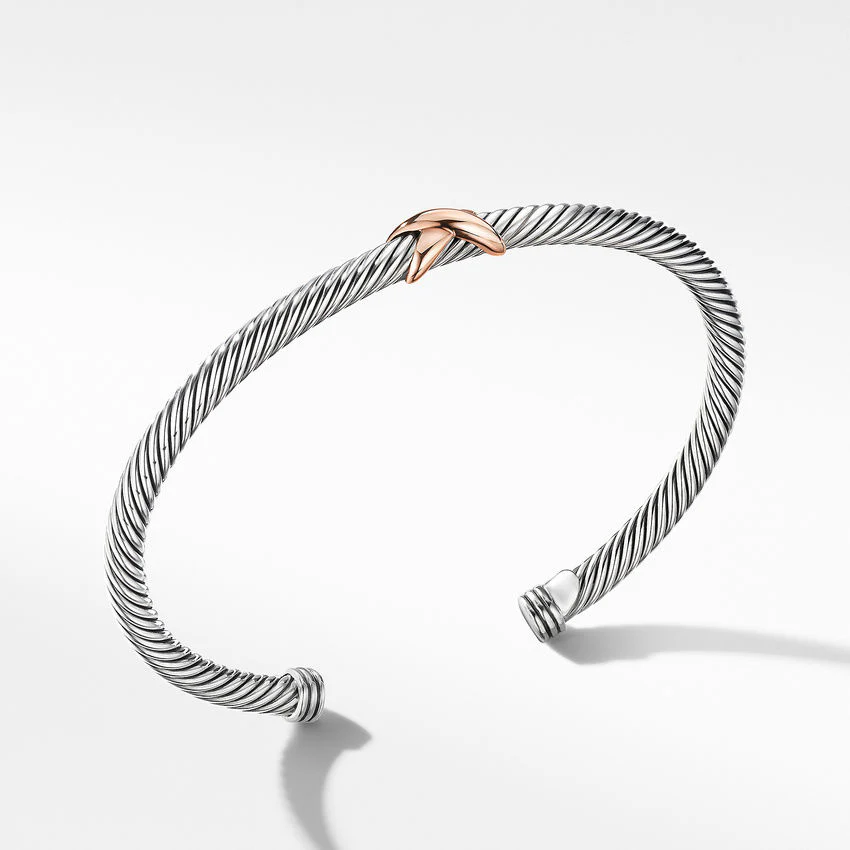 David Yurman X Classic Cable Station Bracelet In Sterling Silver With 18k Rose Gold, 4mm